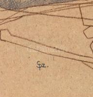 Szendőfi Pál (1939-): Emlékezés, 1975. Ceruza, filctoll, papír, vékony kartonra kasírozva. Jelzett é...