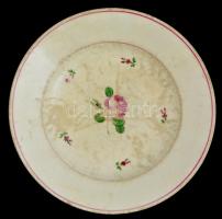 Alt Wien 1841 virágmintás porcelán tányér, kézzel festett, jelzett, kopott, repedt, kis lepattanással, d: 23 cm