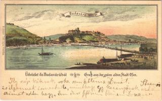 1899 (Vorläufer!) Budapest, Ős Budavára 1821-ben. Toldi Lajos kiadása / Gruss aus der guten alten Stadt Ofen.