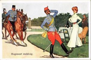 Megzavart mulatság / K.u.K. (Austro-Hungarian) military art postcard. B.K.W.I. 469-5. s: Fritz Schönpflug