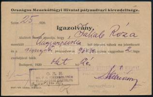 1920 Menekült igazolvány, erdélyi menekült részére, élelmiszerjegy, hátoldalán a lisztbizottság által kiadott adagok felsorolása