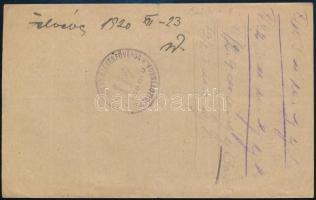 1920 Menekült igazolvány, erdélyi menekült részére, élelmiszerjegy, hátoldalán a lisztbizottság álta...