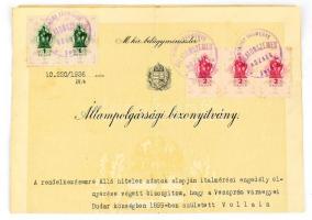 1850-1948 10 db magyar okmány, mindegyik okmánybélyeggel
