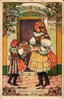 1930 Srdecné blahoprání! / Czech folklore greeting art postcard s: L. Kratochvil (EB)