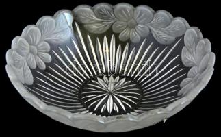 Virágmintás üveg kínáló tál, hibátlan, d: 28,5 cm, m: 10,5 cm