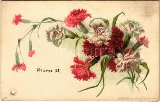 Szegfű / Dianthus flower art postcard. Kosmos Műintézet 283. litho (lyukasztott / punched hole)