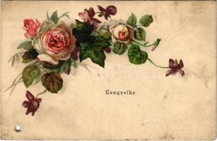 Rózsa / Rose, flower art postcard. Kosmos Műintézet 279. litho (lyukasztott / punched hole)