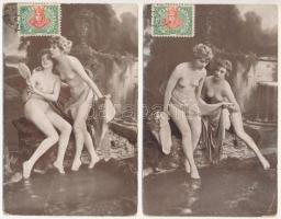 2 db RÉGI erotikus motívum képeslap: meztelen hölgyek / 2 pre-1945 erotic motive postcards: nude ladies