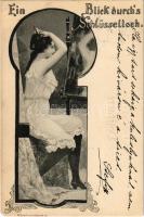 1899 (Vorläufer) Ein Blick durchs Schlüsselloch, Künstlerpostkarte 4. J. Goldiner; erotic postcard (EK)