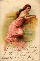 1902 Sommer / Lady art postcard. litho (EK)