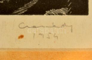 Csanády András (1929-): Újszülött. Fametszet, papír, jelzett, üvegezett keretben, paszpartuban, 13×8...