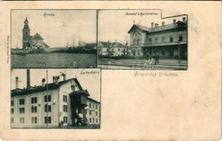 1901 Hohenau an der March, Kirche, Bahnhof u. Restauration, Zuckerfabrik / church, railway station, restaurant, sugar factory. Weiss & Dreykurs (crease)