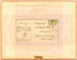 1907-1908 'Boldog Új Évet', képeslap üvegezett fa keretben, 13x8 cm