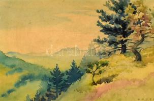 Ormos 1952 jelzéssel: Hegyvidéki táj. Akvarell, papír. Üvegezett fa keretben. 24,5x34 cm.