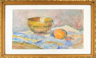 Ismeretlen cirill betűs jelzéssel: Csendélet. Olaj, karton, sérült. Díszes üvegezett fa keretben. 30...