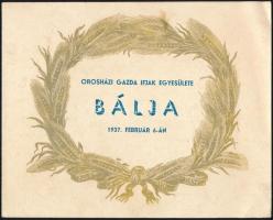 1937 Orosházi Gazda Ifjak Egyesületének báljának meghívója, 1937. feb. 6.