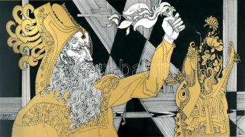 Szász Endre (1926-2003): Prométeusz. Szitanyomat, papír, jelzett, számozott (51/100). Üvegezett fa keretben. 24,5x48,5 cm