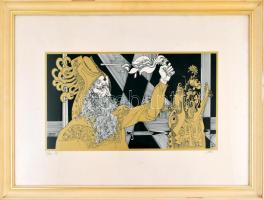 Szász Endre (1926-2003): Prométeusz. Szitanyomat, papír, jelzett, számozott (51/100). Üvegezett fa k...