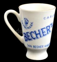 cca 1930 Régi Becherovkás pohár. Bechers liqueur. Matricás, hibátlan / VIntage Becherovka glass. porcelain. m: 6 cm