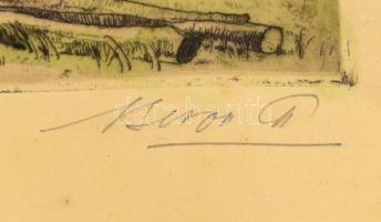 Beron Gyula (1885-1971): Balatoni komp. Színezett rézkarc, papír, jelzett. Lap szélén apró foltokkal...