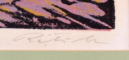 Réti Mátyás (1922-2002): Csendélet. Színes linómetszet, papír, jelzett. Díszes üvegezett fa keretben...