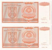 Horvátország / Krajna Szerb Köztársaság 1993. 1.000.000.000D (2x) egyik sorszám nélkül, másik "...