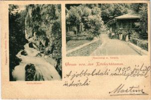 1900 Kitzlochklamm (Taxenbach), Kitzlochklamm, Restauration m. Veranda / waterfall, restaurant terrace, waitresses (EK)