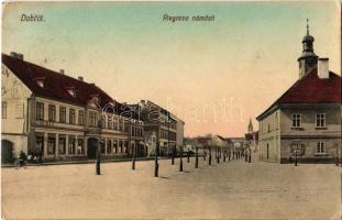 1913 Dobrís, Riegrovo námestí / square, street view, bicycle, drugstore. Josef Kasper (Rb)