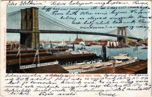 1904 New York, Brooklyn Bridge from New York, Hartford and Middletown direct line, steamship. E. Frey & Co. Publishers No. 17. (EK)