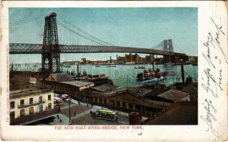 1905 New York, The New East River Bridge, horse-drawn tram, Pilsner beer, brewery, steamship. E. Frey & Co. Publishers No. 183. (fa)