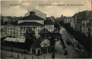 Berlin, Charlottenburg, Schiller-Theater, Grolmanstrasse, Ecke Bismarckstrasse / theatre, tram, street view, cigar shop of Louis Krafft (EK)