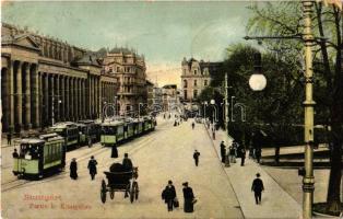 1906 Stuttgart, Partie b. Königsbau / street view, trams (worn corner)