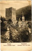 1928 Brassó, Kronstadt, Brasov; Turnul si Biserica Neagra / Schwarzer Turm und Kirche / Fekete templom és torony / church, tower (Rb)