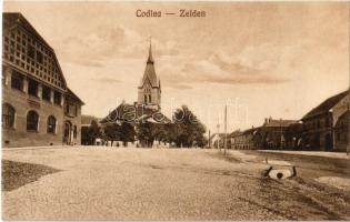 Feketehalom, Zeiden, Codlea; utca, templom. Atelier Gust Karte Nr. 301. / street view, square, church