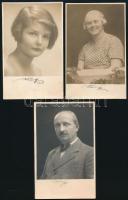 cca 1925-35 össz. 3 db portré felvétel Reményi M. kaposvári műterméből, portré alatt a fényképész ceruzás aláírásával, egyik datált (934). Hátoldalán pecséttel jelzett fotólapok, 13,5x8,5 cm