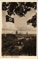 1941 Gdansk, Danzig; vom Bischofsberg / general view, swastika flag, NSDAP German Nazi Party propaganda + Feldpost (EK)
