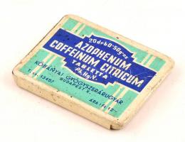 Azophenum Coffeinum Citricium fém gyógyszeres doboz, kopásnyomokkal, 7x5 cm