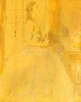 Olvashatatlan jelzéssel, 2 db mű: Hölgy portrék. Akvarell, papír, üvegezett keretben. Egyik keret há...