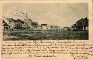 1900 Bzenec, Bisenz; Hlavní námestí / main square, church, shops. Leon Skály