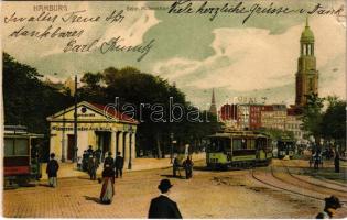 1902 Hamburg, Beim Millerntor / street view, trams, cigar shop of Aug. Rinek. Chromo-Lichtdruck von Knackstedt & Näther (EB)