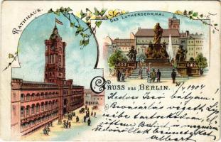1904 Berlin, Das Lutherdenkmal, Rathaus / monument, town hall. Art Nouveau, floral, litho (EB)