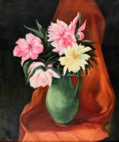 Bartha Zoltán (1915-2009): Pünkösdi rózsák. Olaj, vászon, jelzett. Díszes fa keretben. 60×50 cm