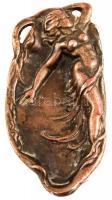 Vörösréz női alakos hamutálca, 17,5x9 cm