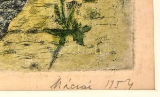 Mácsai István (1922-2005): Budapest 1954. Színezett rézkarc, papír, jelzett, 23,5×29 cm