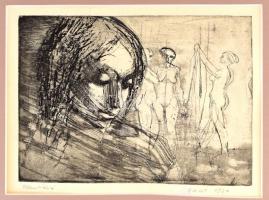 Gaál Domonkos (1940-2009): Illusztráció, 1960. Rézkarc, papír, jelzett, paszpartuban, 18,5×25,5 cm