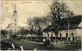 1913 Dombóvár, Fő tér, piaci árusok, templom