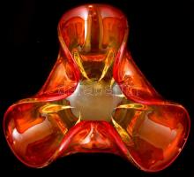 Narancssárga üveg dísz, kis kopásokkal, 19x9 cm