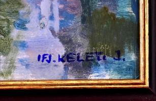 Keleti Jenő (1920-1998): Reggel a zöldben. Olaj, farost, jelzett, hátoldalán Artexpo címkéjével. Fa ...