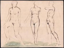 Aba Novák jelzéssel: Női aktok. Tus, akvarell, papír, sérült. 26,5x35 cm