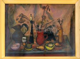 Kling György (1912-1991): Csendélet. Olaj, farost, jelzett, hátoldalán autográf felirattal és Képcsa...